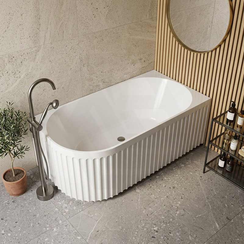 Fienza Eleanor Acrylic Fluted Left/Right Corner Bathtub Overflow Available 1500mm - Gloss White