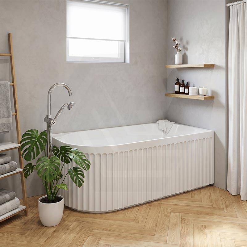 Fienza Eleanor Acrylic Fluted Left/Right Corner Bathtub Overflow Available 1500mm - Gloss White