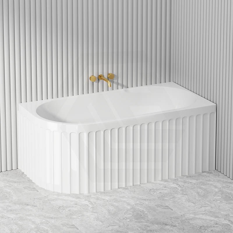 Fienza Eleanor Acrylic Fluted Left/Right Corner Bathtub Overflow Available 1500mm - Gloss White