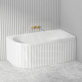 Fienza Eleanor Acrylic Fluted Left/Right Corner Bathtub Overflow Available 1500mm - Gloss White