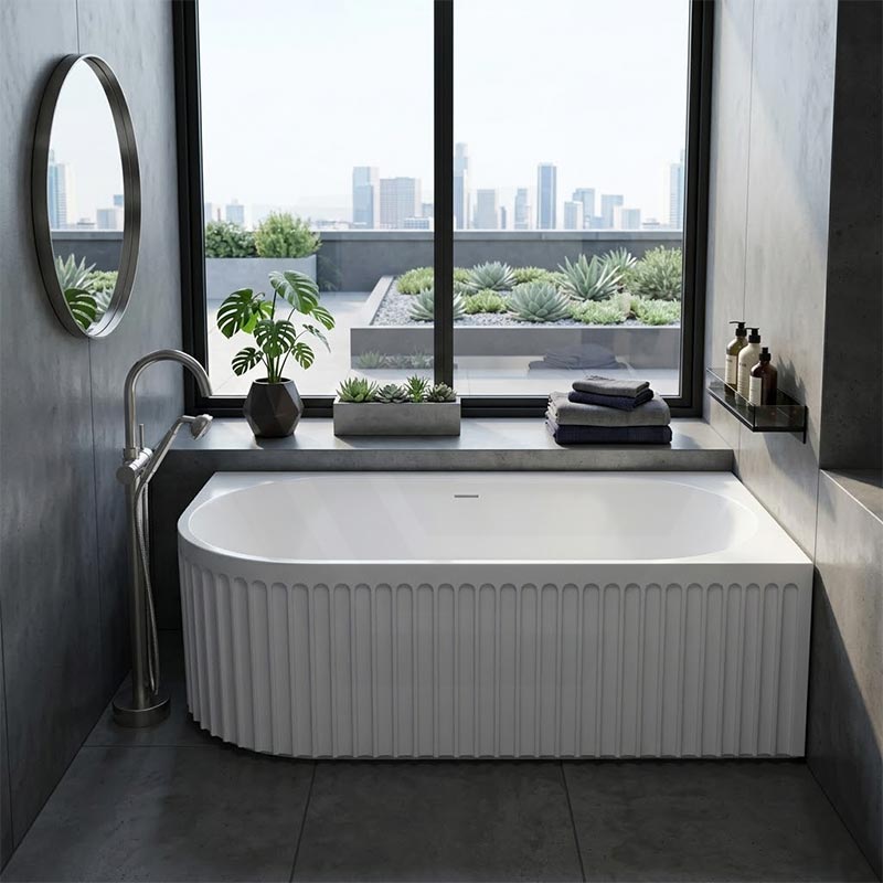 Fienza Eleanor Acrylic Fluted Left/Right Corner Bathtub Overflow Available 1500mm - Gloss White