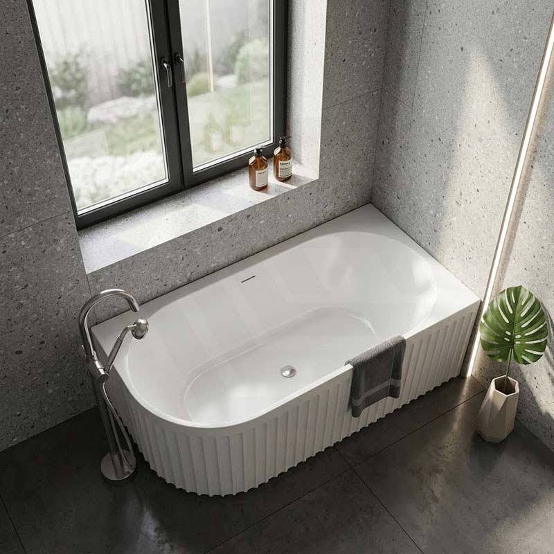 Fienza Eleanor Acrylic Fluted Left/Right Corner Bathtub Overflow Available 1500mm - Gloss White