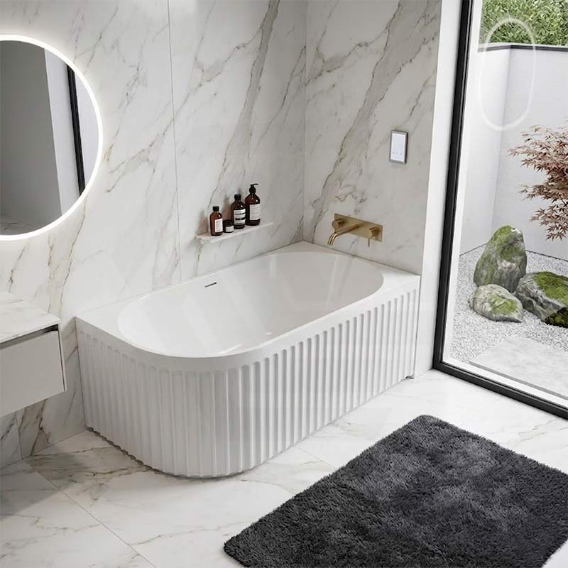 Fienza Eleanor Acrylic Fluted Left/Right Corner Bathtub Overflow Available 1500mm - Gloss White