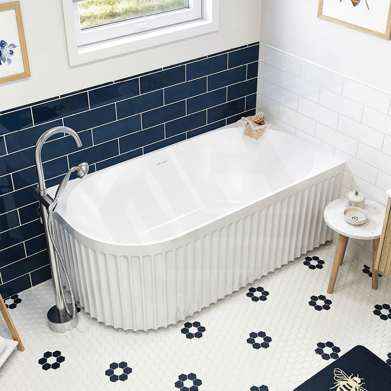 Fienza Eleanor Acrylic Fluted Left/Right Corner Bathtub Overflow Available 1500mm - Gloss White