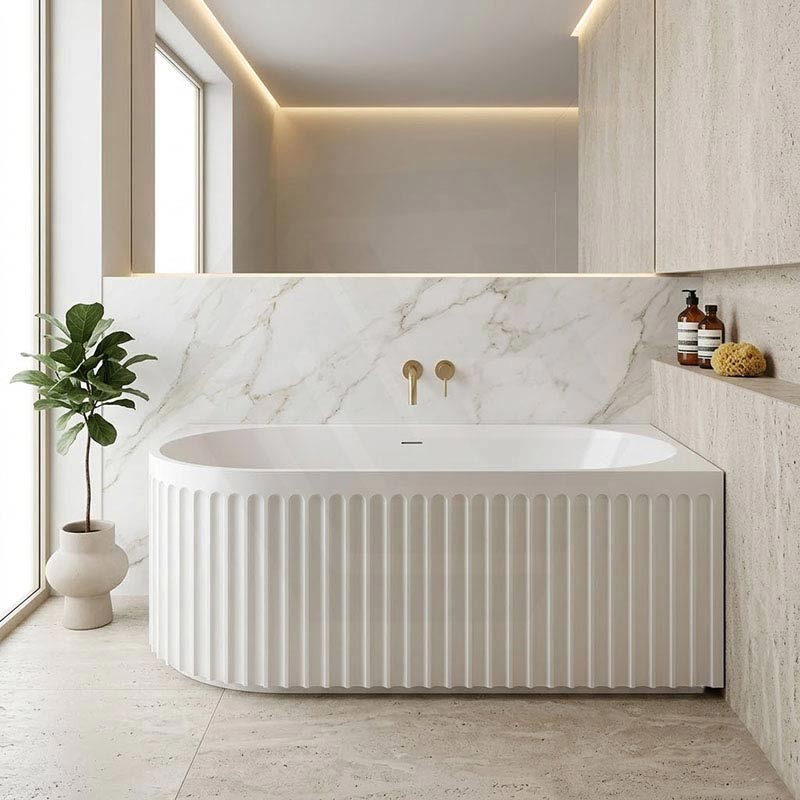 Fienza Eleanor Acrylic Fluted Left/Right Corner Bathtub Overflow Available 1500mm - Gloss White