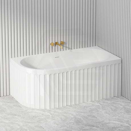 Fienza Eleanor 1500mm Acrylic Fluted Left/Right Corner Bathtub Gloss White Overflow Available