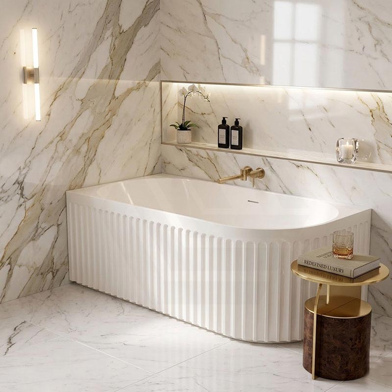 Fienza Eleanor Acrylic Fluted Left/Right Corner Bathtub Overflow Available 1500mm - Gloss White
