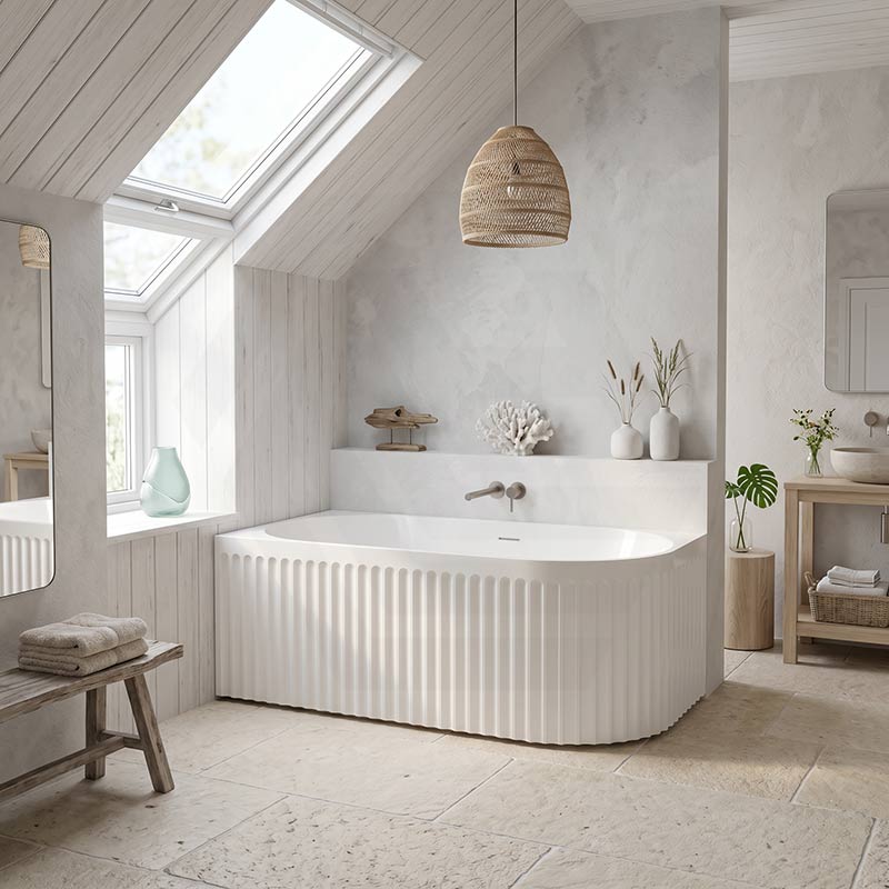 Fienza Eleanor Acrylic Fluted Left/Right Corner Bathtub Overflow Available 1500mm - Gloss White