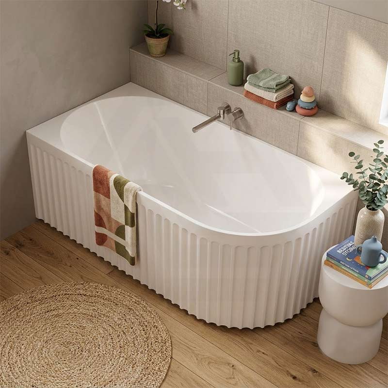 Fienza Eleanor Acrylic Fluted Left/Right Corner Bathtub Overflow Available 1500mm - Gloss White