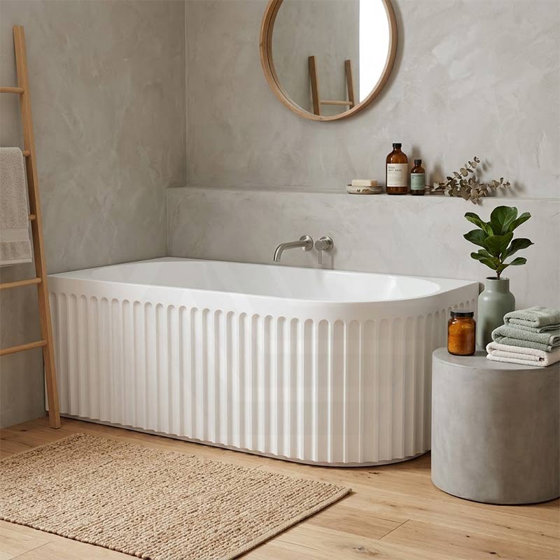Fienza Eleanor Acrylic Fluted Left/Right Corner Bathtub Overflow Available 1500mm - Gloss White