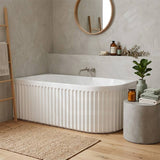 Fienza Eleanor Acrylic Fluted Left/Right Corner Bathtub Overflow Available 1500mm - Gloss White