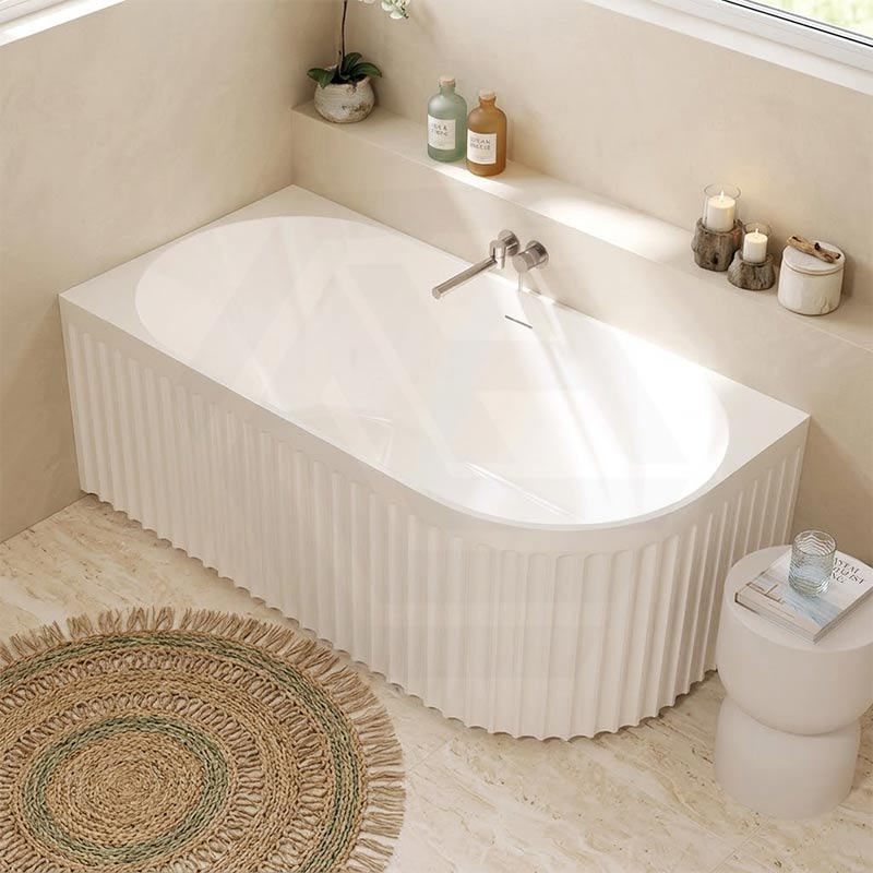 Fienza Eleanor Acrylic Fluted Left/Right Corner Bathtub Overflow Available 1500mm - Gloss White