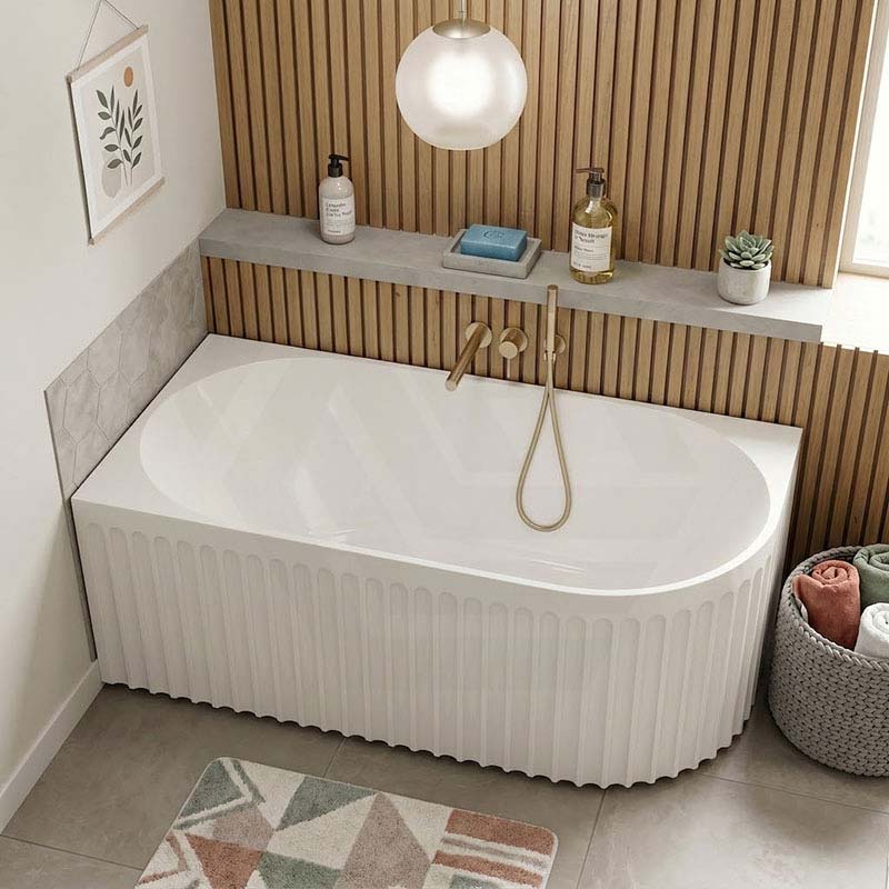 Fienza Eleanor Acrylic Fluted Left/Right Corner Bathtub Overflow Available 1500mm - Gloss White