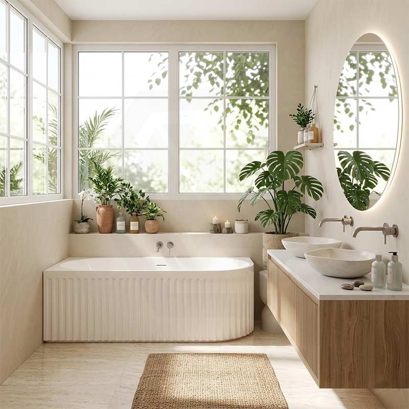 Fienza Eleanor Acrylic Fluted Left/Right Corner Bathtub Overflow Available 1500mm - Gloss White