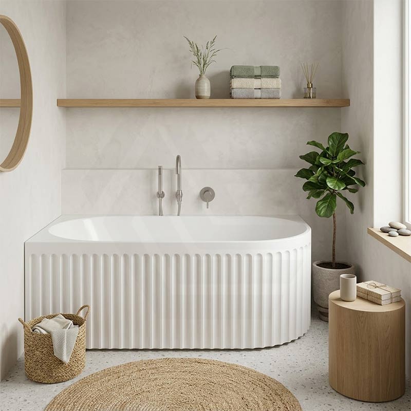 Fienza Eleanor Acrylic Fluted Left/Right Corner Bathtub Overflow Available 1500mm - Gloss White