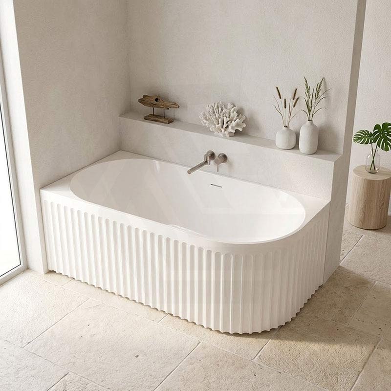 Fienza Eleanor Acrylic Fluted Left/Right Corner Bathtub Overflow Available 1500mm - Gloss White