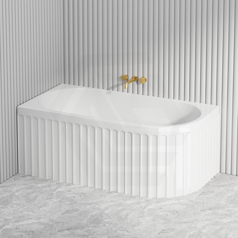 Fienza Eleanor Acrylic Fluted Left/Right Corner Bathtub Overflow Available 1500mm - Gloss White