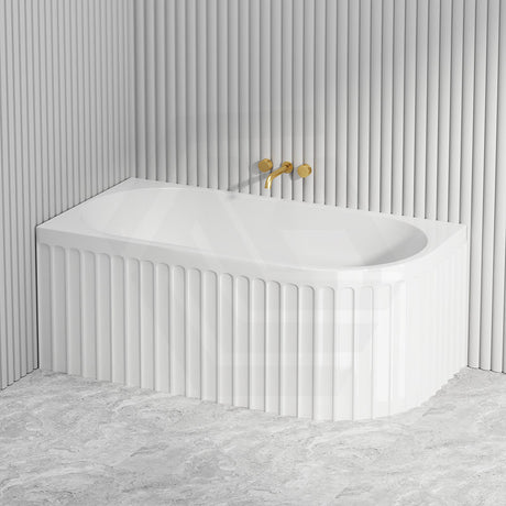 Fienza Eleanor 1500mm Acrylic Fluted Left/Right Corner Bathtub Gloss White Overflow Available