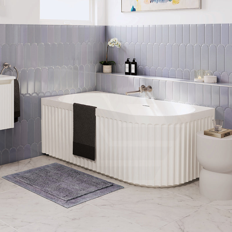 Fienza Eleanor Acrylic Fluted Left/Right Corner Bathtub Overflow Available 1500mm - Gloss White
