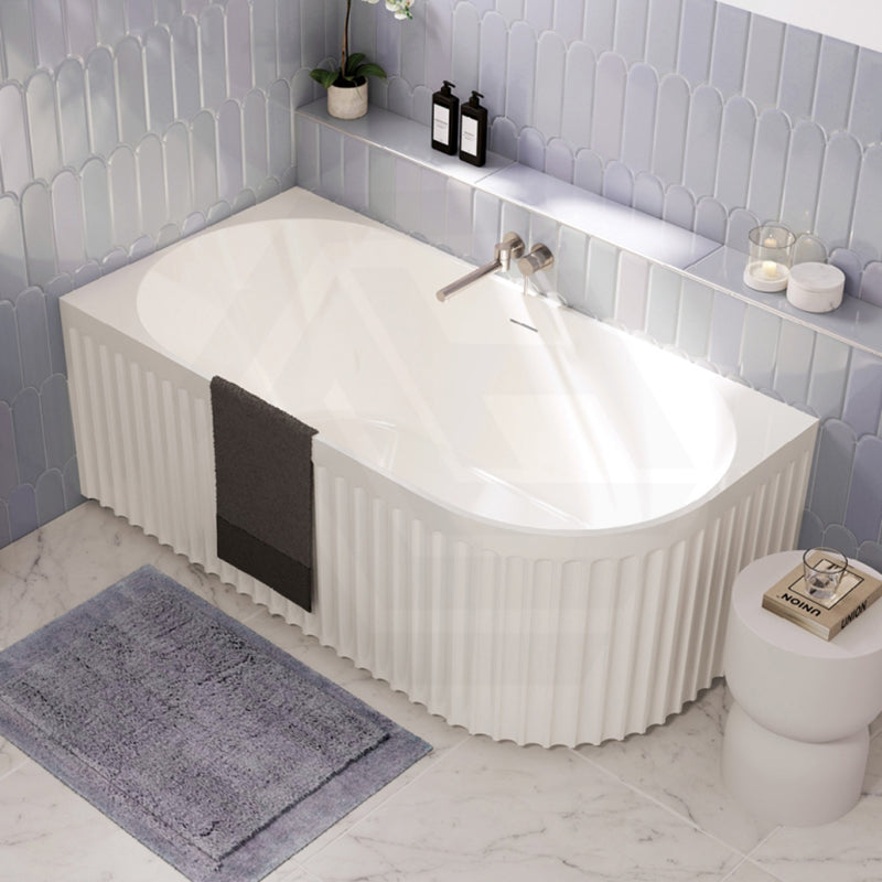 Fienza Eleanor Acrylic Fluted Left/Right Corner Bathtub Overflow Available 1500mm - Gloss White