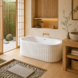 Fienza Eleanor Acrylic Fluted Back To Wall Bathtub with Overflow 1500/1700mm - Gloss White