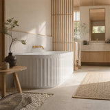 Fienza Eleanor Acrylic Fluted Back To Wall Bathtub with Overflow 1500/1700mm - Gloss White