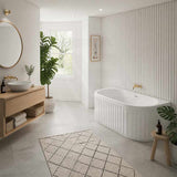 Fienza Eleanor Acrylic Fluted Back To Wall Bathtub with Overflow 1500/1700mm - Gloss White
