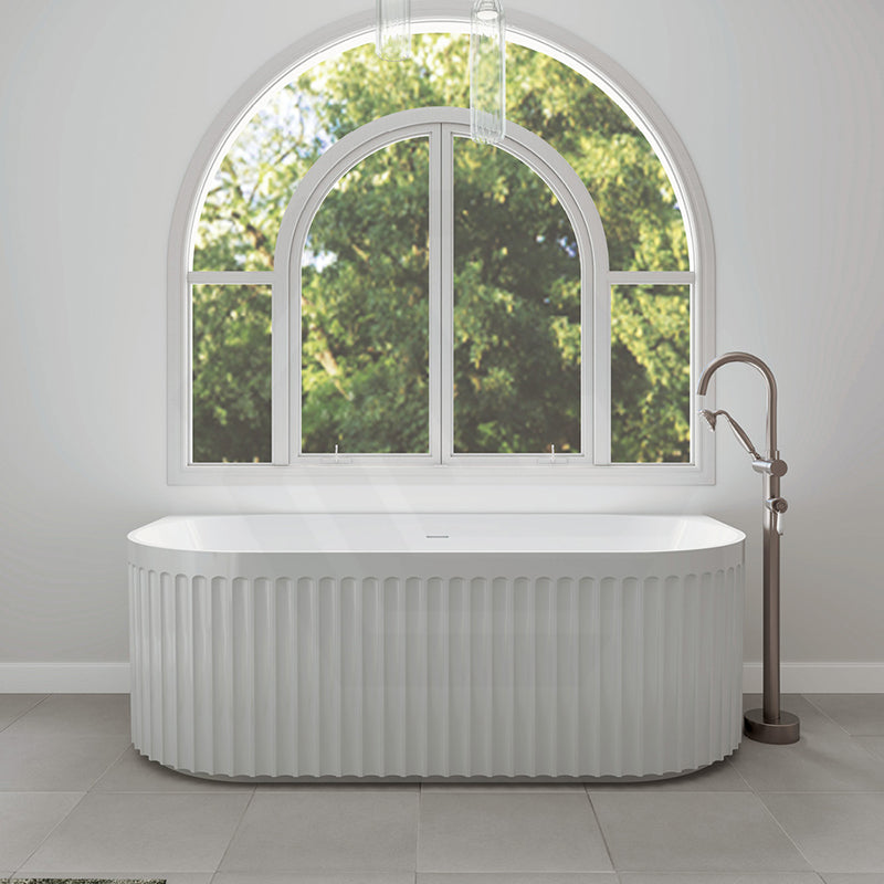 Fienza Eleanor Acrylic Fluted Back To Wall Bathtub with Overflow 1500/1700mm - Gloss White