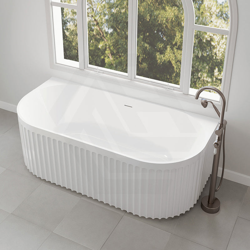 Fienza Eleanor Acrylic Fluted Back To Wall Bathtub with Overflow 1500/1700mm - Gloss White