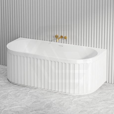 Fienza Eleanor 1500/1700mm Acrylic Fluted Back To Wall Bathtub with Overflow Gloss White