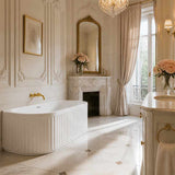 Fienza Eleanor Acrylic Fluted Back To Wall Bathtub with Overflow 1500/1700mm - Gloss White