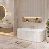 Fienza Eleanor Acrylic Fluted Back To Wall Bathtub with Overflow 1500/1700mm - Gloss White
