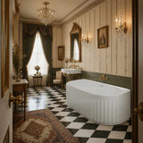 Fienza Eleanor Acrylic Fluted Back To Wall Bathtub with Overflow 1500/1700mm - Gloss White