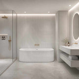 Fienza Eleanor Acrylic Fluted Back To Wall Bathtub with Overflow 1500/1700mm - Gloss White