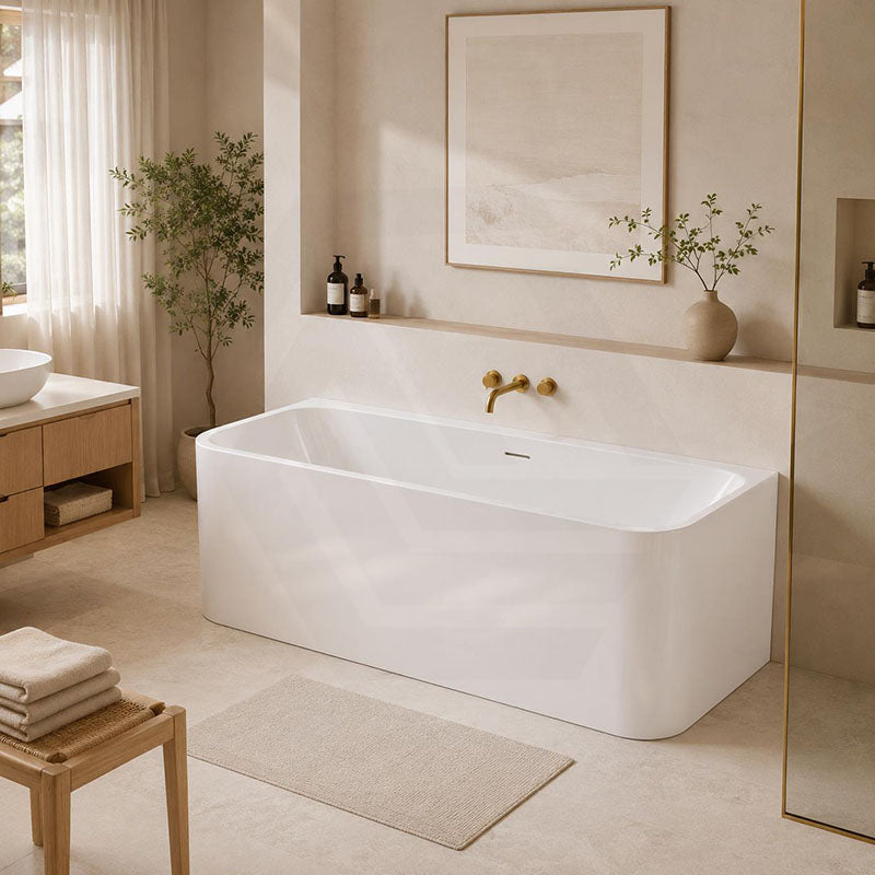 Fienza Delta Acrylic Back To Wall Bathtub with Overflow 1700mm - Gloss White