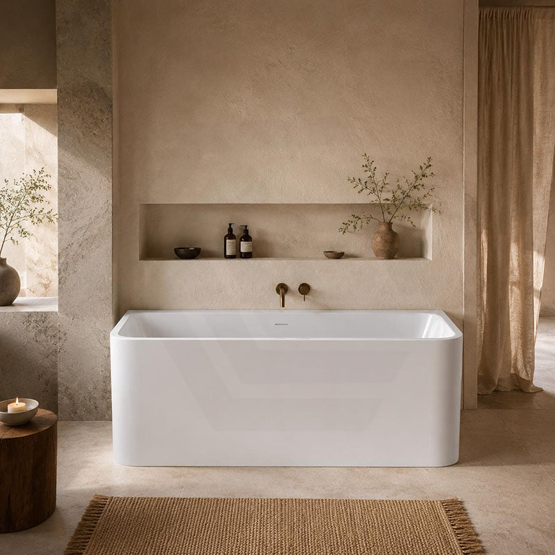 Fienza Delta Acrylic Back To Wall Bathtub with Overflow 1700mm - Gloss White