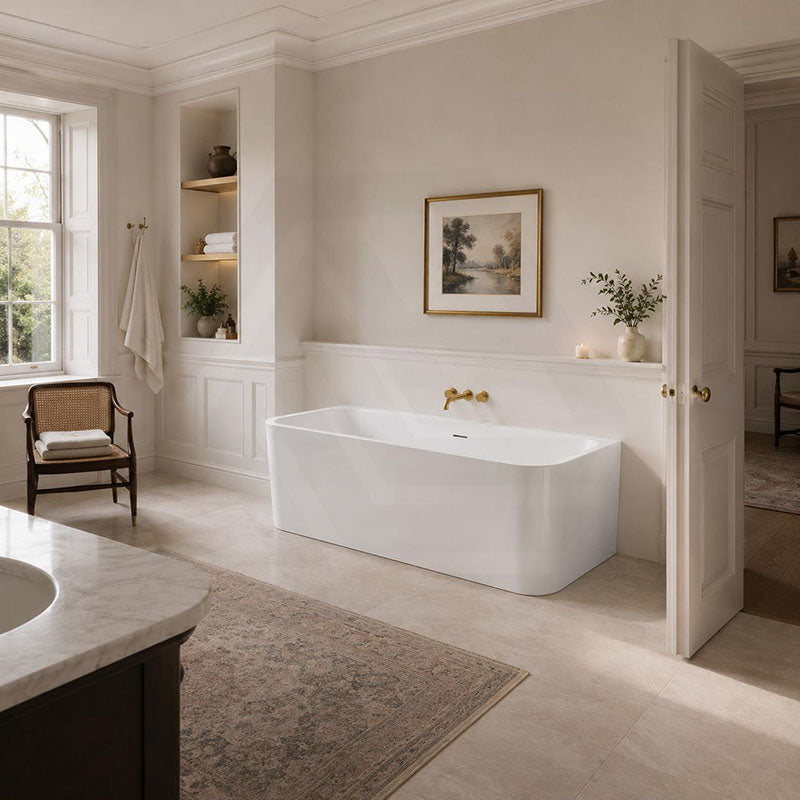 Fienza Delta Acrylic Back To Wall Bathtub with Overflow 1700mm - Gloss White