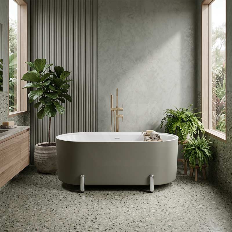 Fienza Aluca Acrylic Oval Freestanding Bathtub with Overflow & Adjustable Legs 1500/1700mm - Variant Colour
