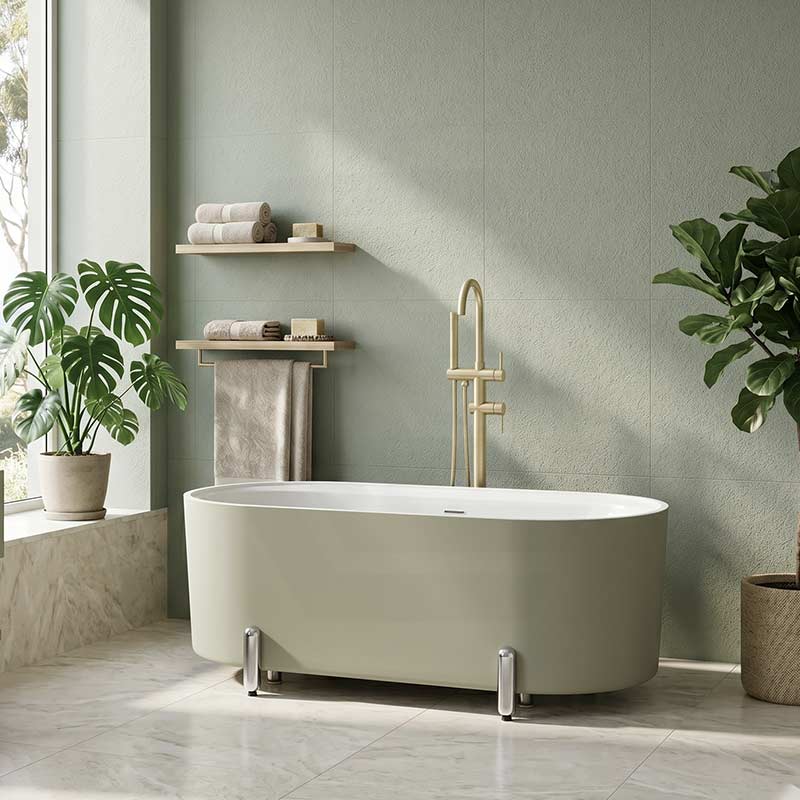 Fienza Aluca Acrylic Oval Freestanding Bathtub with Overflow & Adjustable Legs 1500/1700mm - Variant Colour