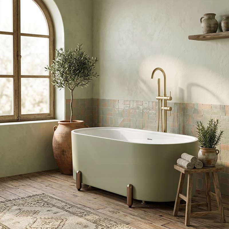 Fienza Aluca Acrylic Oval Freestanding Bathtub with Overflow & Adjustable Legs 1500/1700mm - Variant Colour