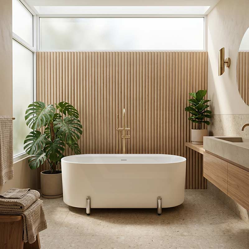 Fienza Aluca Acrylic Oval Freestanding Bathtub with Overflow & Adjustable Legs 1500/1700mm - Variant Colour
