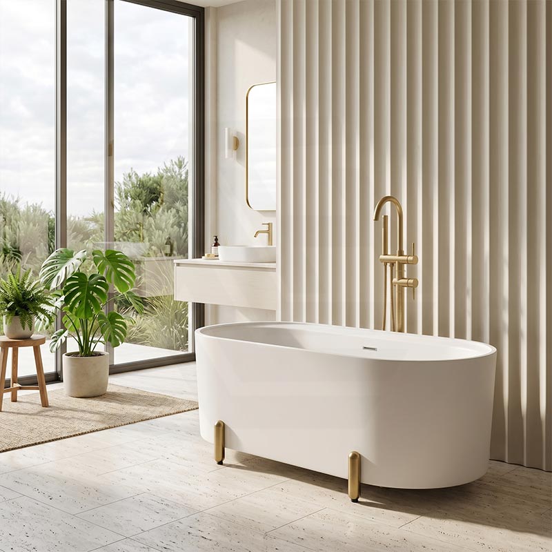 Fienza Aluca Acrylic Oval Freestanding Bathtub with Overflow & Adjustable Legs 1500/1700mm - Variant Colour