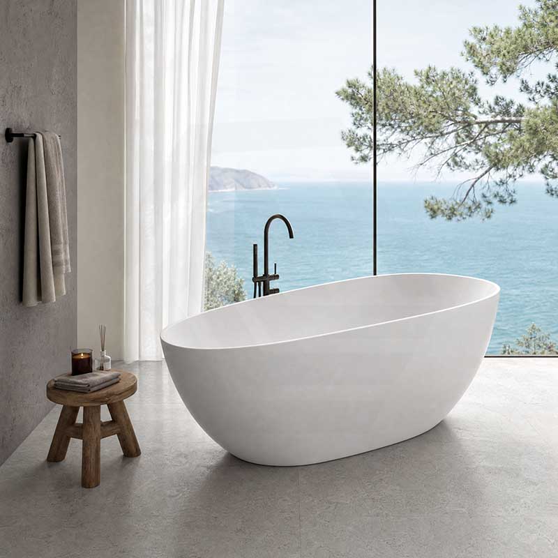Fienza Dayo Freestanding Acrylic Bathtub Asymmetrical Shape NO Overflow 1500mm - Gloss White