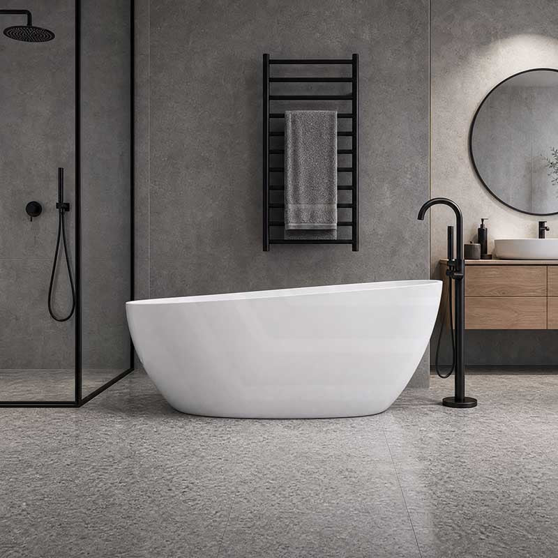 Fienza Dayo Freestanding Acrylic Bathtub Asymmetrical Shape NO Overflow 1500mm - Gloss White
