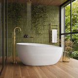 Fienza Dayo Freestanding Acrylic Bathtub Asymmetrical Shape NO Overflow 1500mm - Gloss White