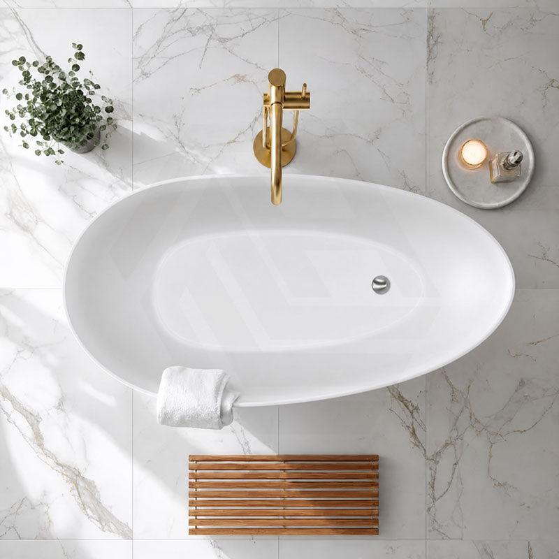 Fienza Dayo Freestanding Acrylic Bathtub Asymmetrical Shape NO Overflow 1500mm - Gloss White