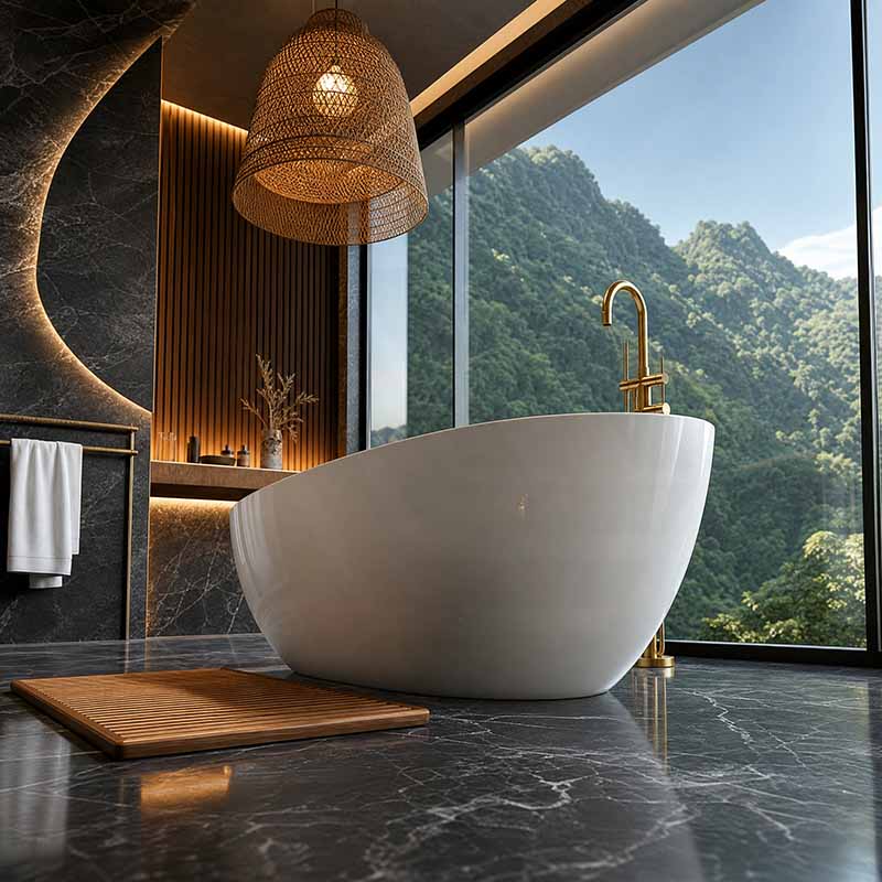 Fienza Dayo Freestanding Acrylic Bathtub Asymmetrical Shape NO Overflow 1500mm - Gloss White