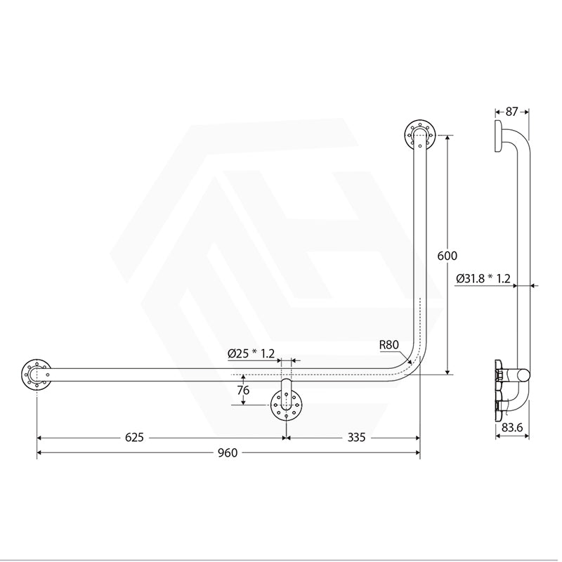 Fienza 960x600mm 90° Care Accessible Grab Rail Left/Right-Hand Stainless Steel/Matt Black