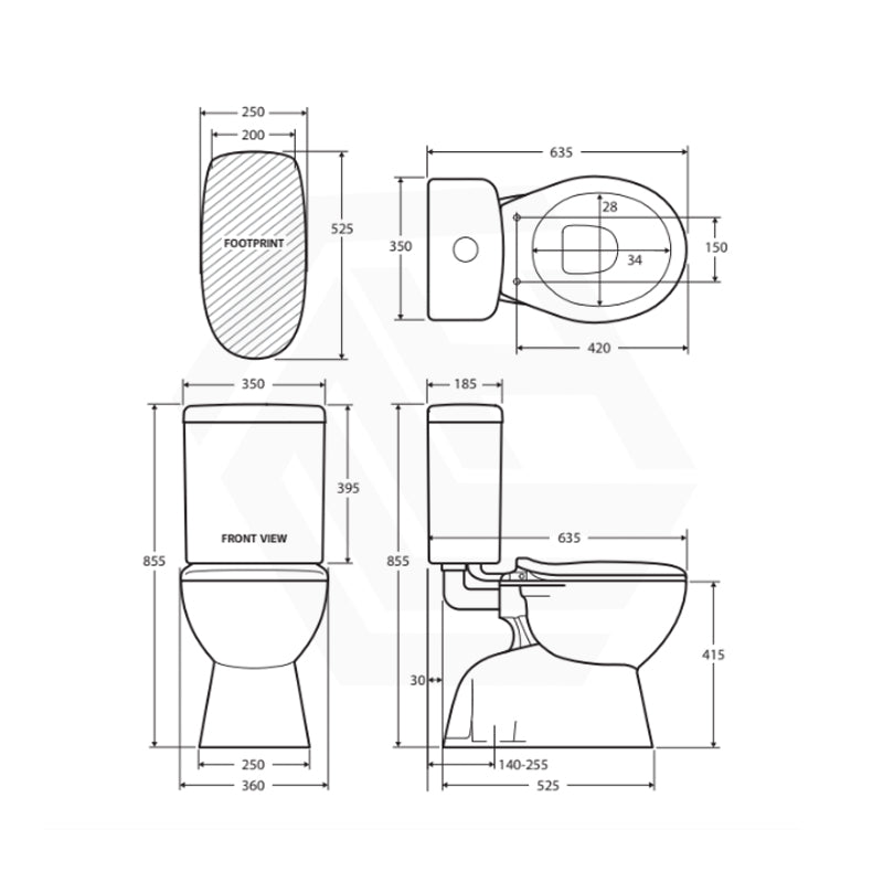 635x360x855mm Fienza Stella Adjustable Link Toilet Suite Gloss White