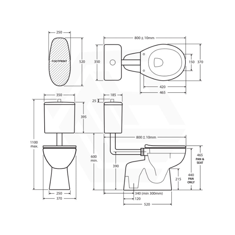 800x370x1100mm Fienza Stella Senior Adjustable Link Toilet Suite Gloss White